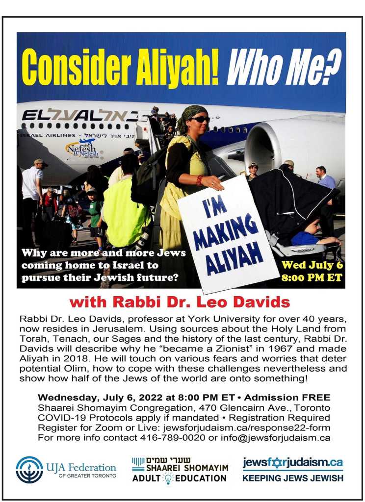 CONSIDER ALIYAH! Who me? with Rabbi Dr. Leo Davids