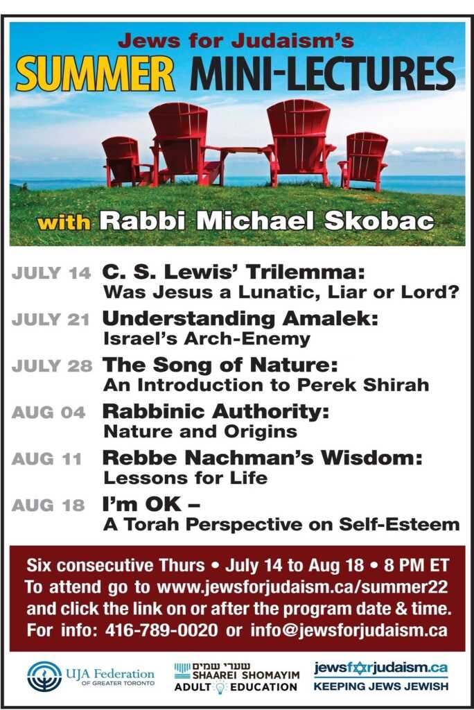 SUMMER MINI LECTURES with Rabbi Michael Skobac