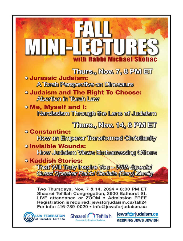 FALL MINI-LECTURES with Rabbi Michael Skobac 