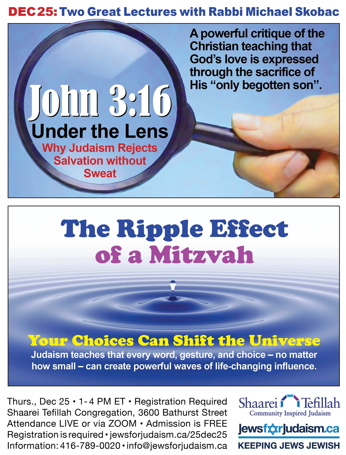 On December 25: Enjoy Two Great Lectures with Rabbi Michael Skobac